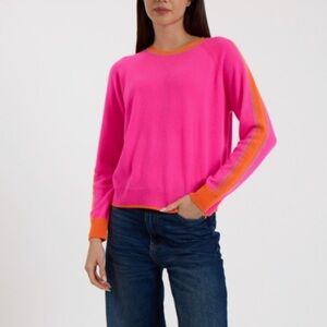 Brodie Cashmere Pink and Orange Crew Neck Sweater